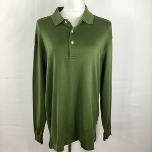 Turnbury Cotton Long Sleeve Polo Shirt Made In Peru Forest Green Size M